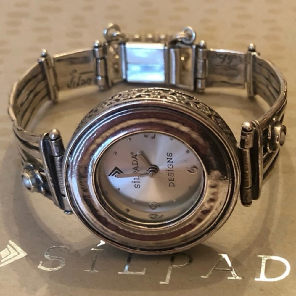 Silpada Watch Sterling and Pearl Rare Vintage Retired T1315 Hammered Silver - Picture 3 of 10